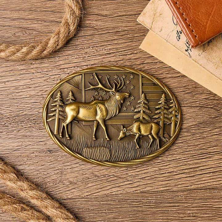 Patriotic Wildlife Elk With American Flag DIY Buckle Leather Belt - image 1
