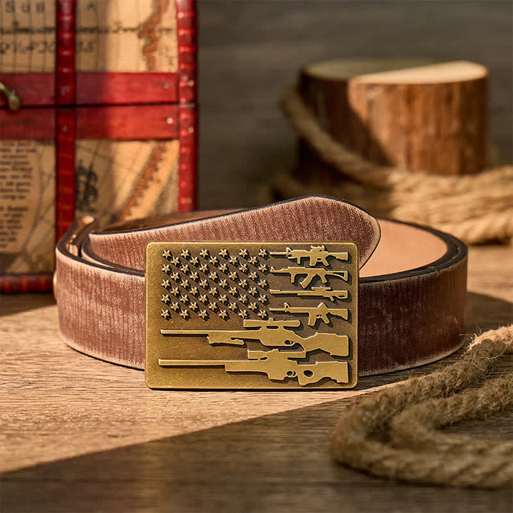 The Patriot Rifle Flag DIY Cowboy Shooting Buckle Leather Belt - Bronze - Brown Distressed Belt - 42 - image 5