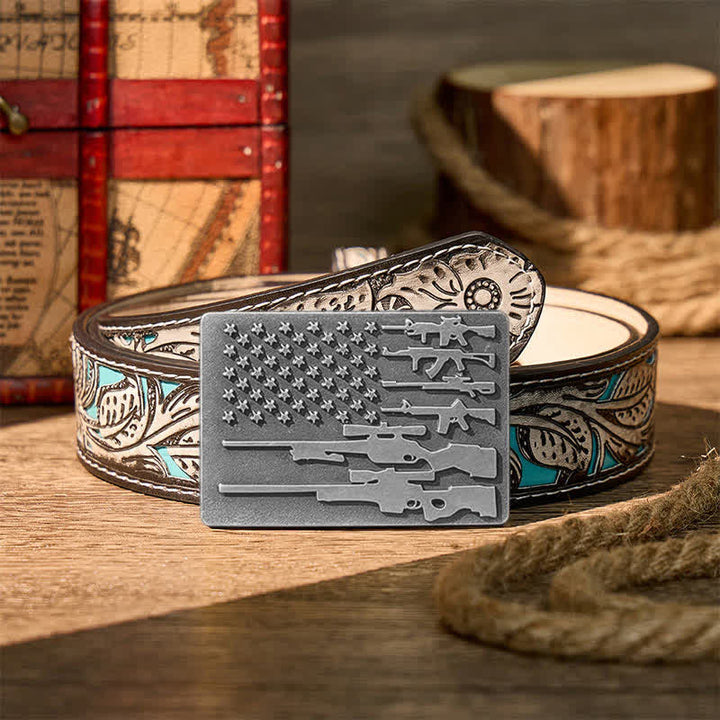 The Patriot Rifle Flag DIY Cowboy Shooting Buckle Leather Belt - Silver - Gray Floral Belt - 42 - image 16