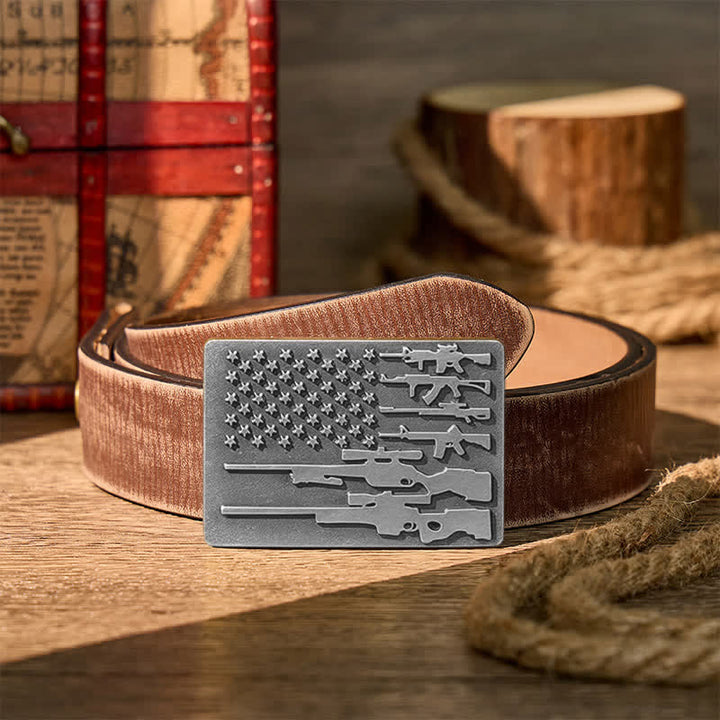 The Patriot Rifle Flag DIY Cowboy Shooting Buckle Leather Belt - Silver - Brown Distressed Belt - 42 - image 13