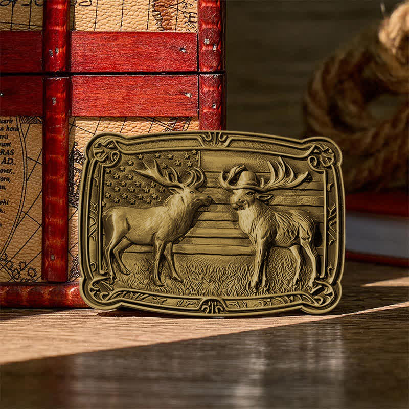 Patriotic Wildlife Two Elks Duel Western DIY Buckle Leather Belt - Bronze - Without Belt - Not Included Belt - image 9