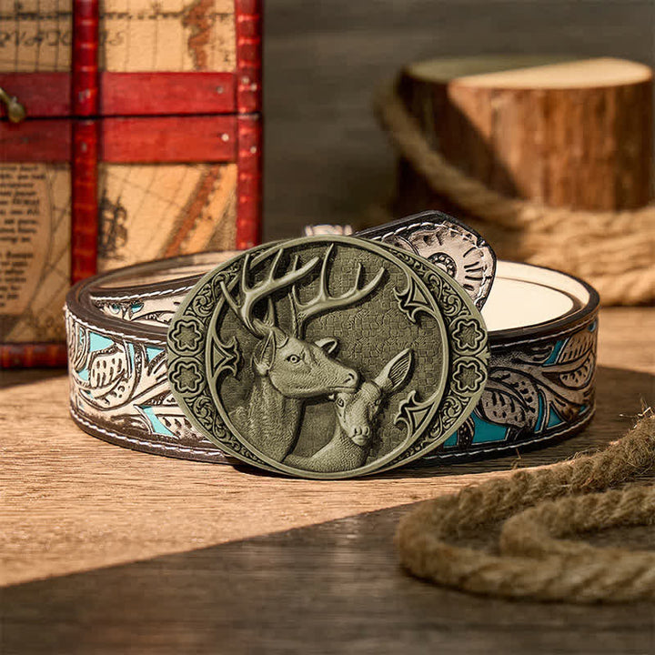 Majestic Love Stag And Doe DIY Buckle Leather Belt - Bronze - Gray Floral Belt - 42 - image 16