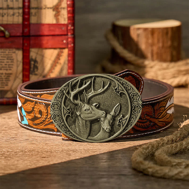 Majestic Love Stag And Doe DIY Buckle Leather Belt - Bronze - Brown Feather Belt - 40 - image 15