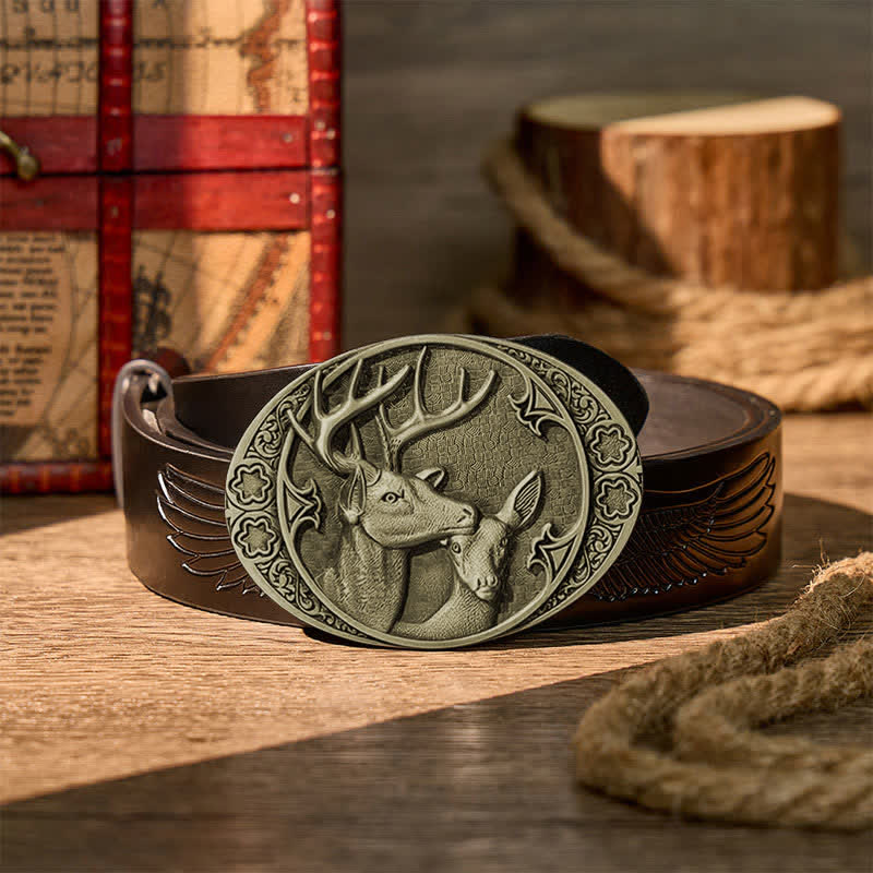 Majestic Love Stag And Doe DIY Buckle Leather Belt - Bronze - Black Embossed Eagle Belt - 42 - image 10
