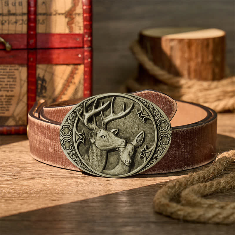 Majestic Love Stag And Doe DIY Buckle Leather Belt - Bronze - Brown Distressed Belt - 42 - image 13
