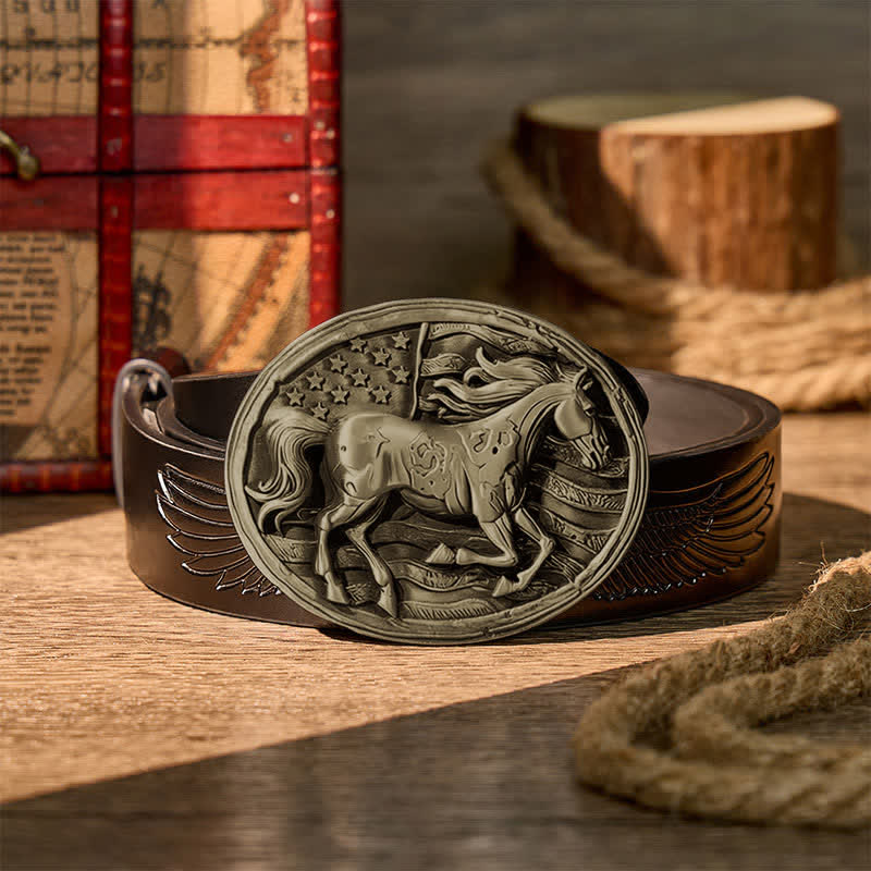 Freedom Gallop Patriotic American Flag DIY Buckle Leather Belt - Bronze - Black Embossed Eagle Belt - 42 - image 10
