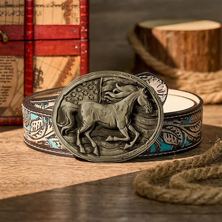 Freedom Gallop Patriotic American Flag DIY Buckle Leather Belt - Bronze - Gray Floral Belt - 42 - image 16