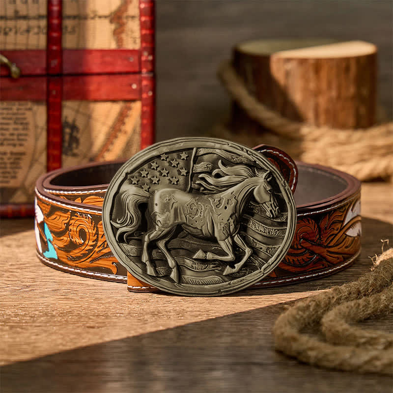 Freedom Gallop Patriotic American Flag DIY Buckle Leather Belt - Bronze - Brown Feather Belt - 40 - image 15