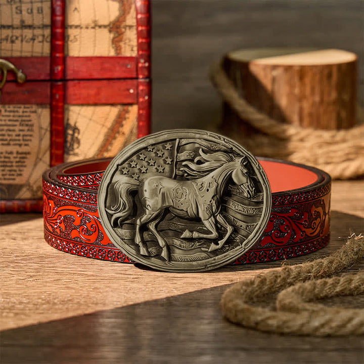 Freedom Gallop Patriotic American Flag DIY Buckle Leather Belt - Bronze - Brown Carved Belt - 42 - image 14