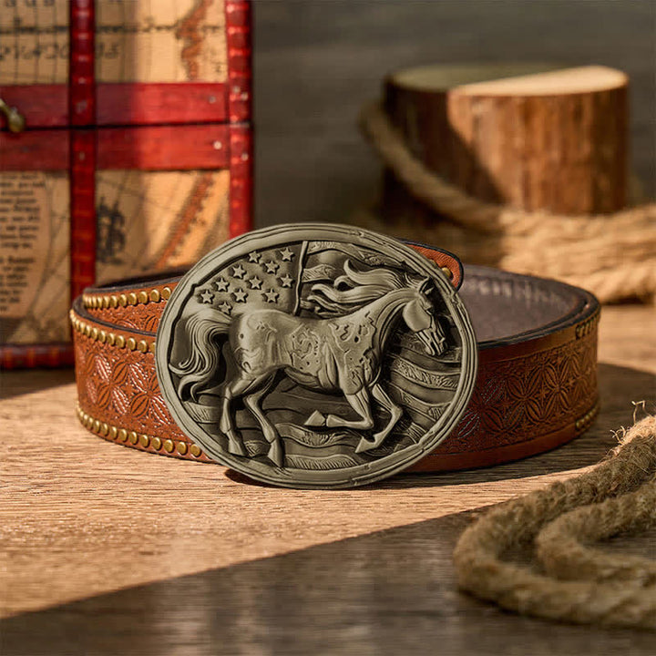 Freedom Gallop Patriotic American Flag DIY Buckle Leather Belt - Bronze - Brown Rivet Belt - 42 - image 12