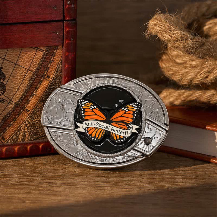 Anti-Social Butterfly DIY Hidden Folding Knife Buckle Leather Belt - Butterfly - Without Belt - Not Included Belt - image 0