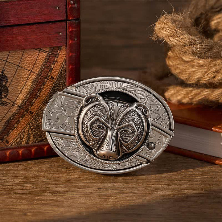 Tribal Silver Guardian Bear Head DIY Hidden Folding Knife Buckle Leather Belt - Bear - Without Belt - Not Included Belt - image 0