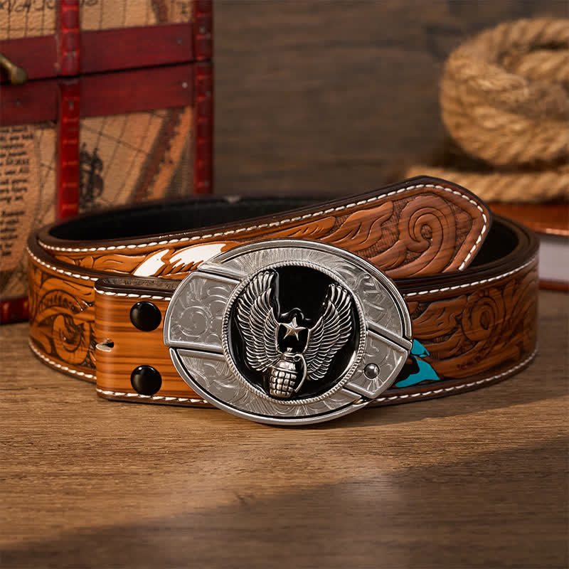 Tribal Silver Guardian Bear Head DIY Hidden Folding Knife Buckle Leather Belt - Bear - Brown Feather Belt - 40 - image 8