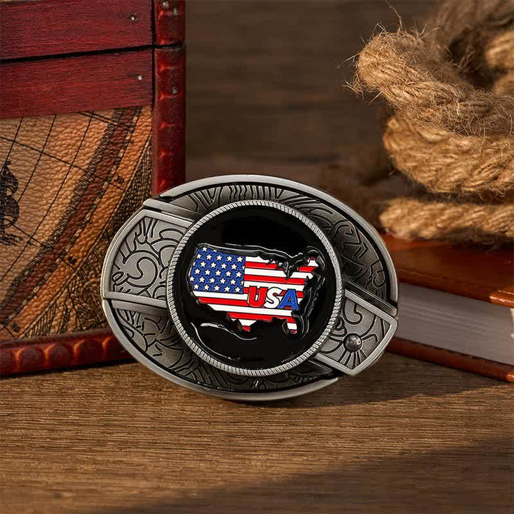 American Pride USA Map Flag DIY Hidden Folding Knife Buckle Leather Belt - USA Flag - Without Belt - Not Included Belt - image 0