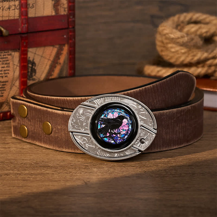 Midnight Raven's Window DIY Hidden Folding Knife Buckle Leather Belt - Raven's Window - Brown Distressed Belt - 42 - image 5