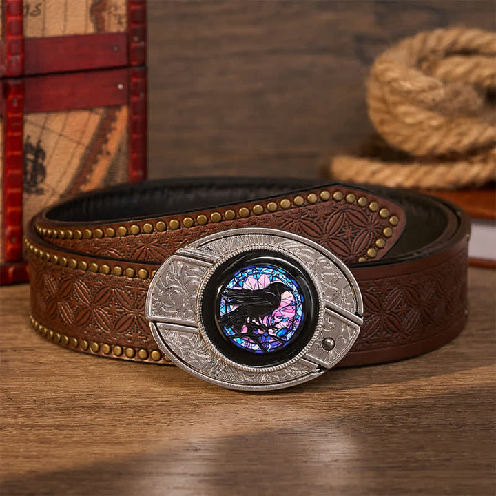 Midnight Raven's Window DIY Hidden Folding Knife Buckle Leather Belt - Raven's Window - Brown Rivet Belt - 42 - image 4
