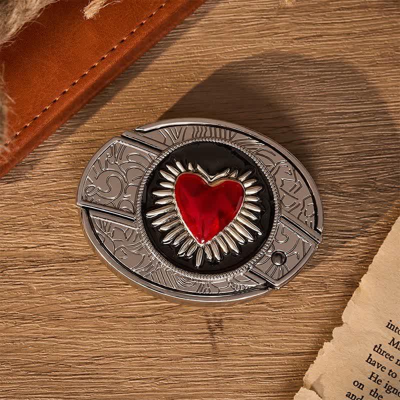 Flaming Red Heart DIY Hidden Folding Knife Buckle Leather Belt - image 9
