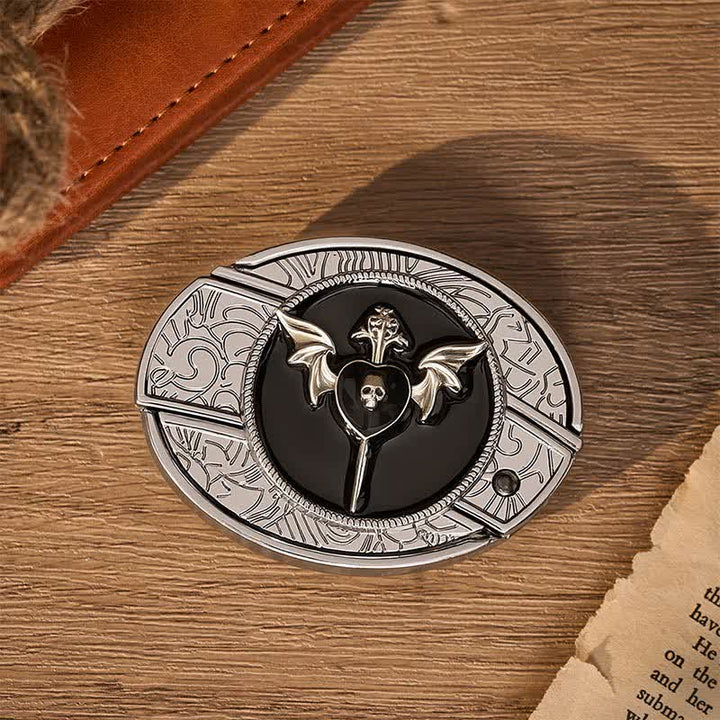 Bat Wing Dark Love Skull DIY Hidden Folding Knife Buckle Leather Belt - image 10