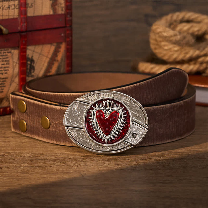 Red Crowned Heart DIY Hidden Folding Knife Buckle Leather Belt - Red Crowned Heart - Brown Distressed Belt - 42 - image 5