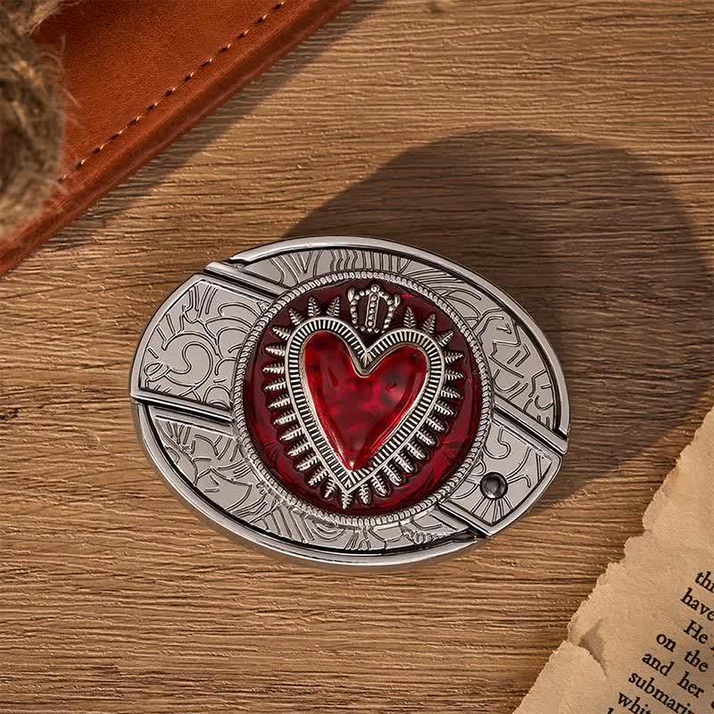 Red Crowned Heart DIY Hidden Folding Knife Buckle Leather Belt - image 9
