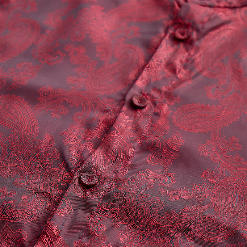 Men's Dark Jacquard Satin Rose Stand Collar Long Sleeve Shirt - image 5
