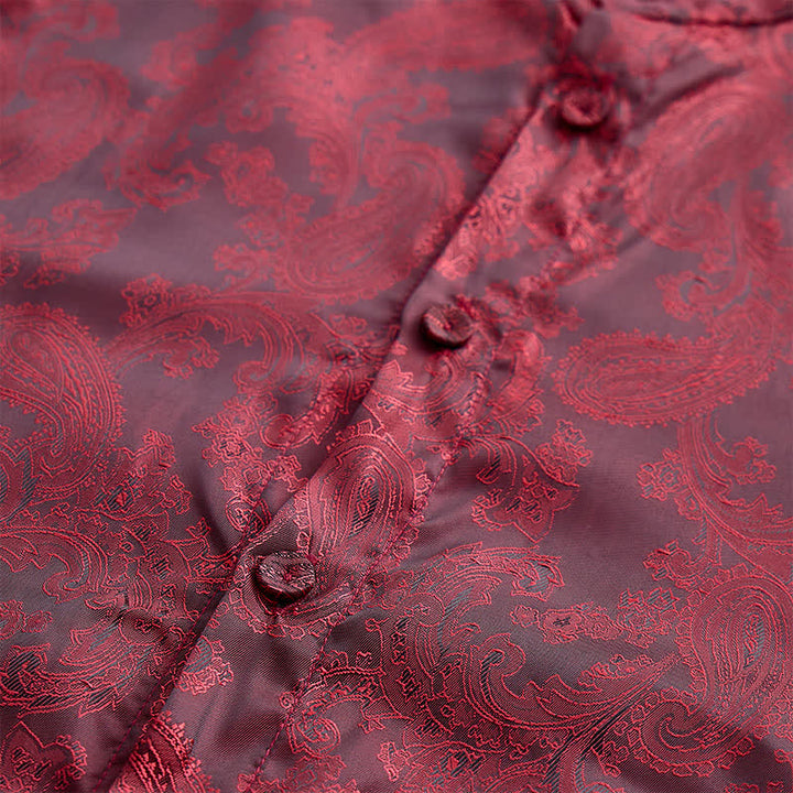 Men's Dark Jacquard Satin Rose Stand Collar Long Sleeve Shirt - image 5