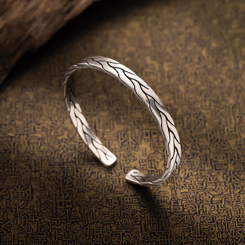 Minimalist Retro Braided Wheat Adjustable Cuff Bracelet - Silver - image 0