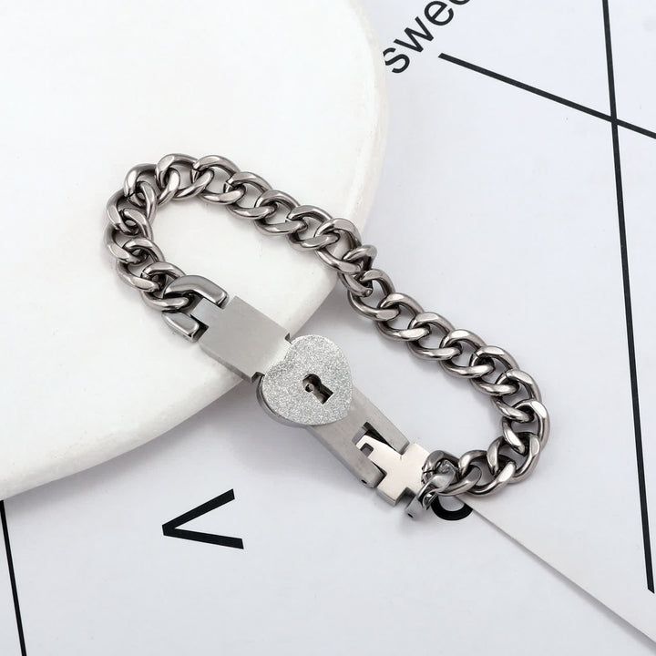 2Pcs Matching Heart Lock And Key Interlocking Couple Bracelets Set - image 10