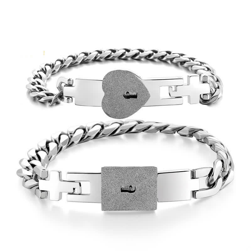 2Pcs Matching Heart Lock And Key Interlocking Couple Bracelets Set - image 2