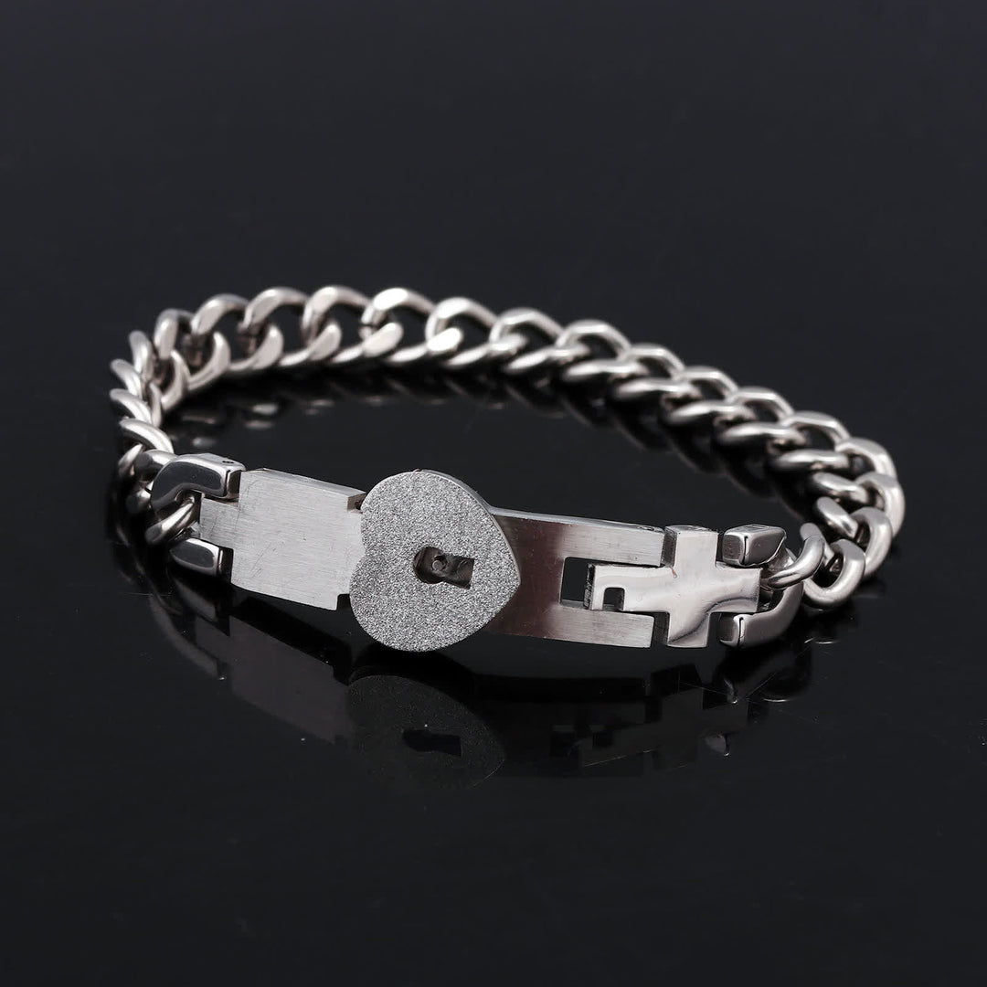 2Pcs Matching Heart Lock And Key Interlocking Couple Bracelets Set - image 6