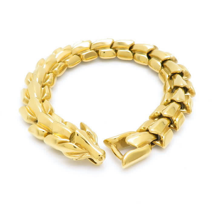 Men's Punk Chunky Heavy Dragon Scale Cuban Bracelet - Gold - 9.06" / 23cm - image 4