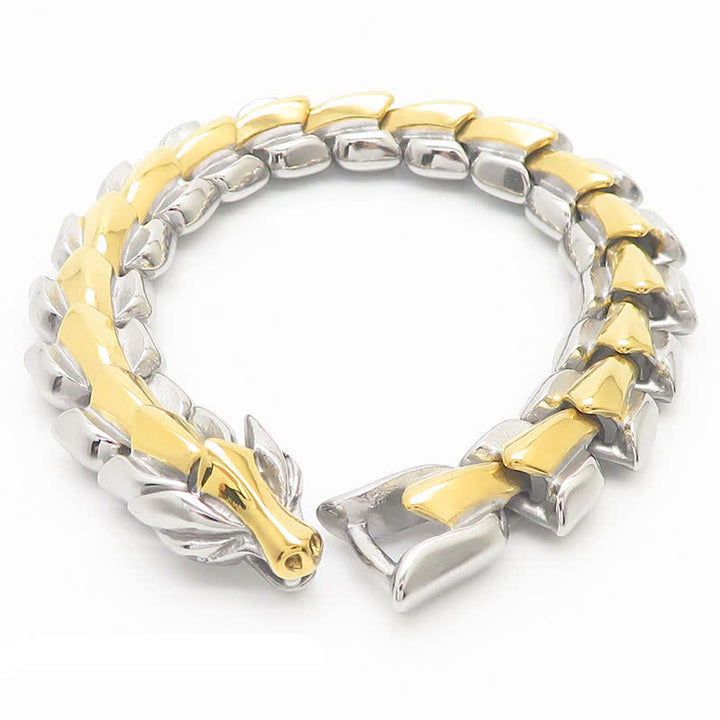 Men's Punk Chunky Heavy Dragon Scale Cuban Bracelet - Gold & Silver - 9.06" / 23cm - image 2