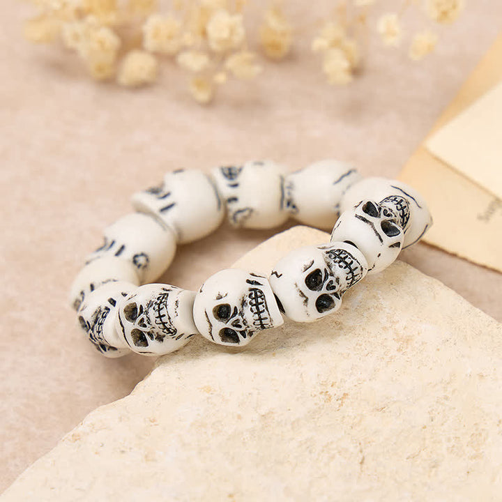 Punk Carved Grunge Skull Resin Beaded Stackable Bracelet - image 6
