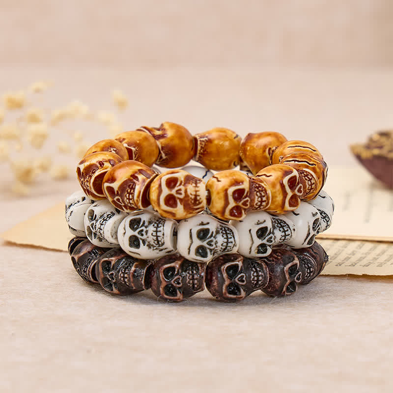 Punk Carved Grunge Skull Resin Beaded Stackable Bracelet - image 0