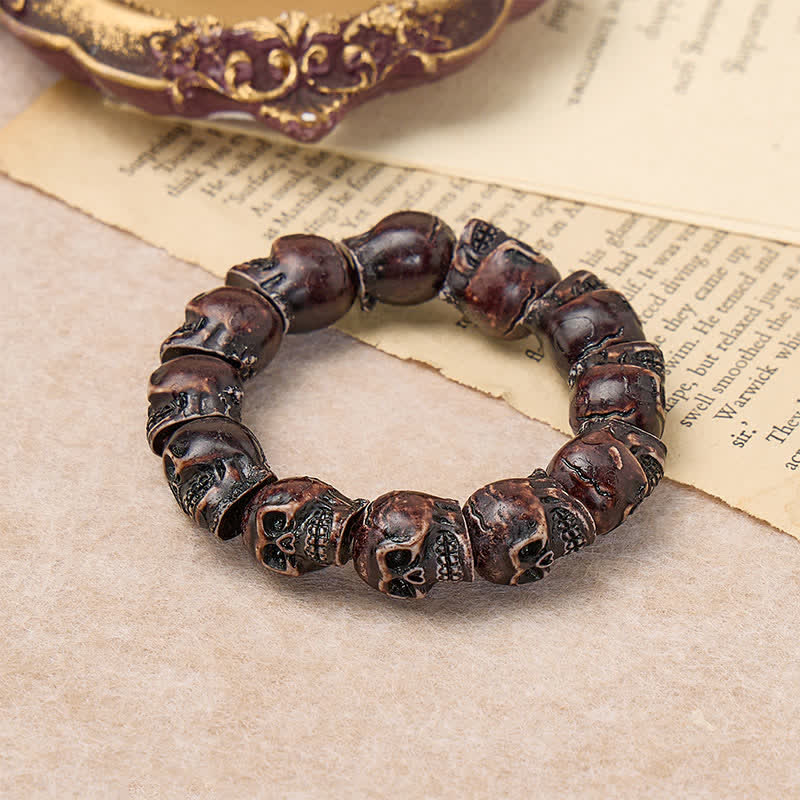 Punk Carved Grunge Skull Resin Beaded Stackable Bracelet - image 10