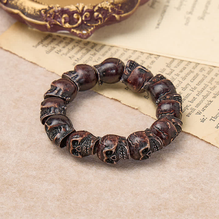 Punk Carved Grunge Skull Resin Beaded Stackable Bracelet - image 10
