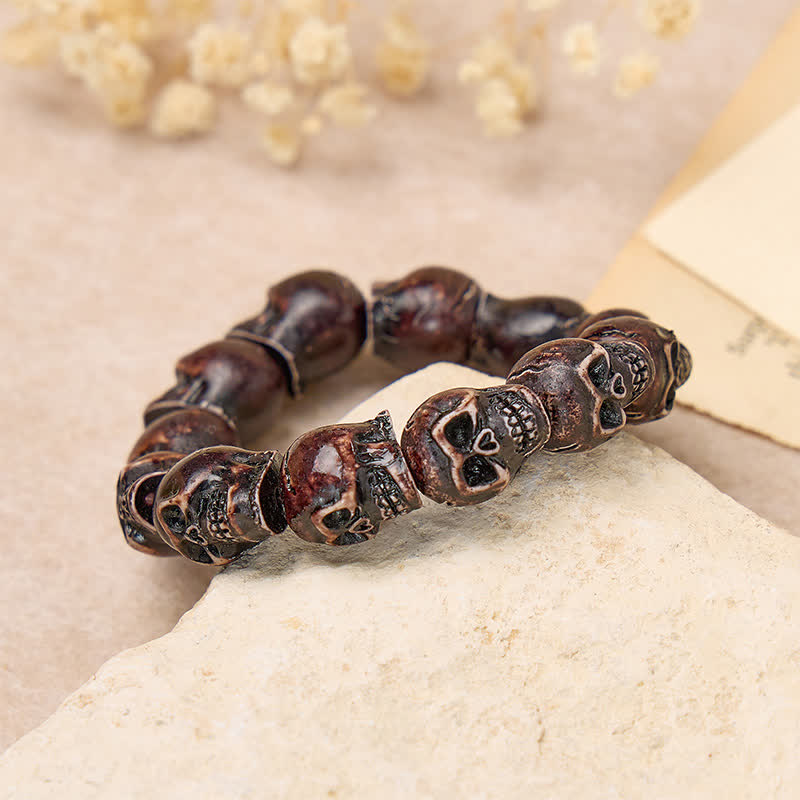 Punk Carved Grunge Skull Resin Beaded Stackable Bracelet - image 9