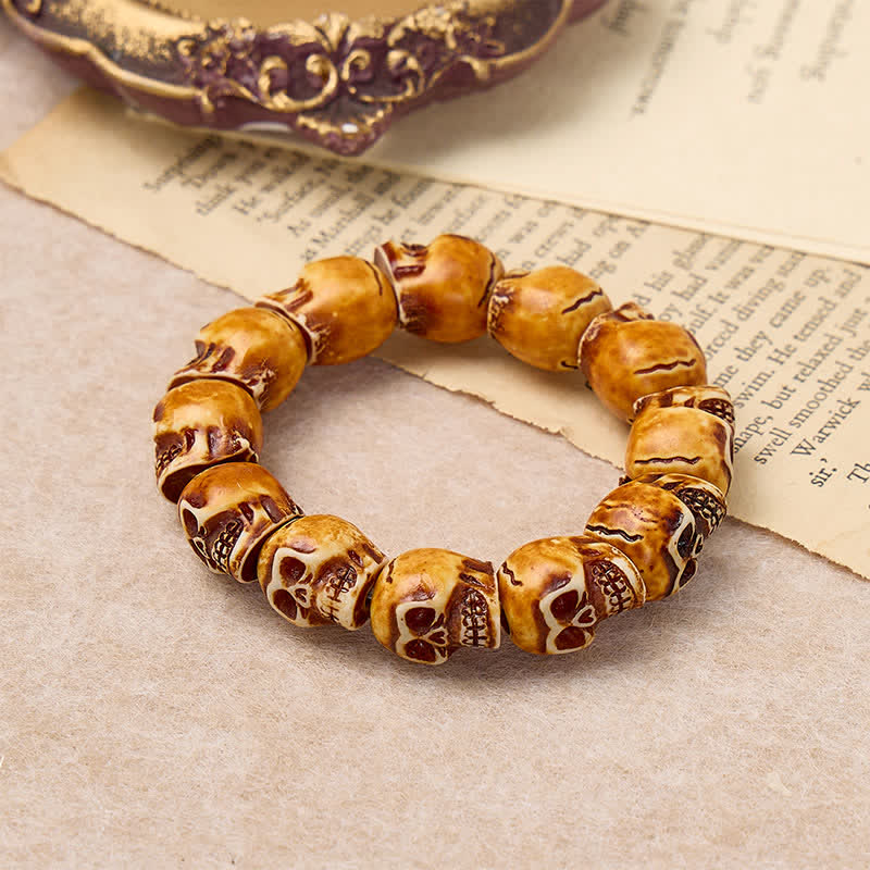 Punk Carved Grunge Skull Resin Beaded Stackable Bracelet - image 4