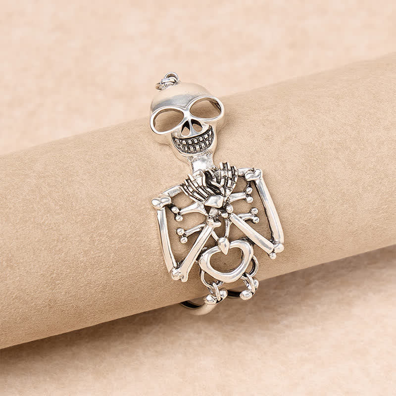 Cute Skeleton Heart Eyes Skull Goth Halloween Bracelet - Silver - image 0