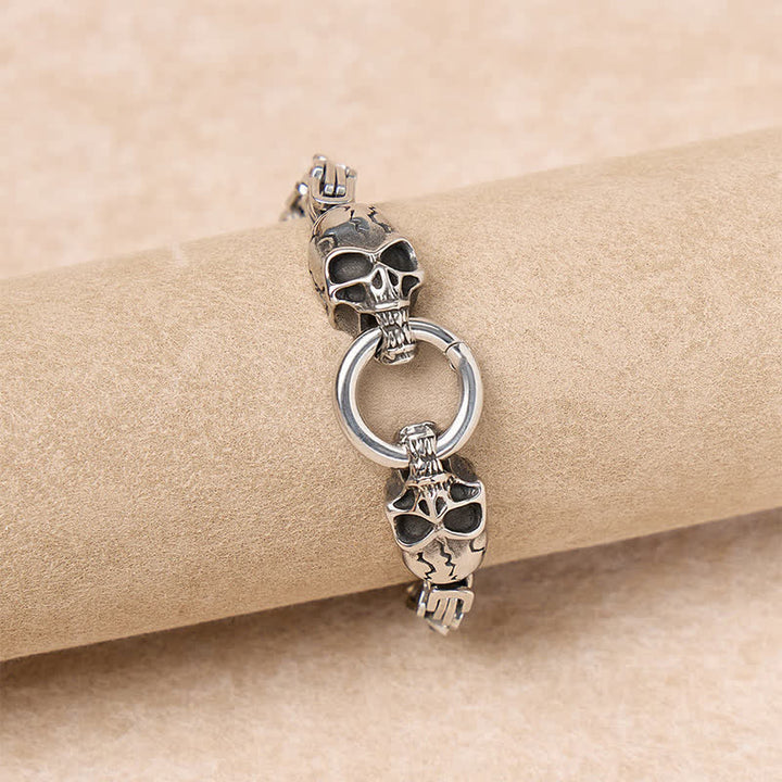 Men's Double Skull Chain Heavy Chunky King Chain Biker Bracelet - image 2
