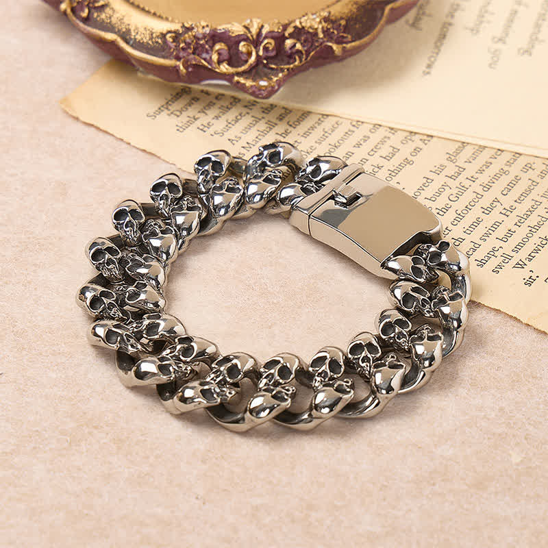 Men's Hip Hop Skull Legion Cuban Chain Bracelet - Silver - image 0