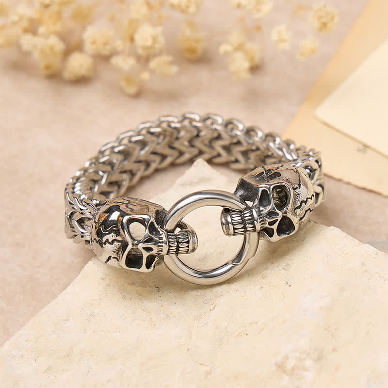 Men's Double Skull Head O-Ring Carabiner Clasp Bracelet - image 3