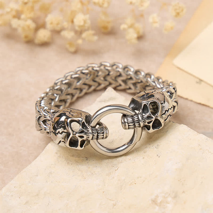 Men's Double Skull Head O-Ring Carabiner Clasp Bracelet - image 3