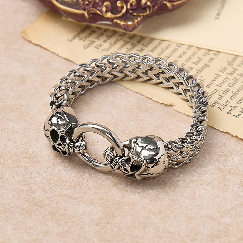 Men's Double Skull Head O-Ring Carabiner Clasp Bracelet - image 2