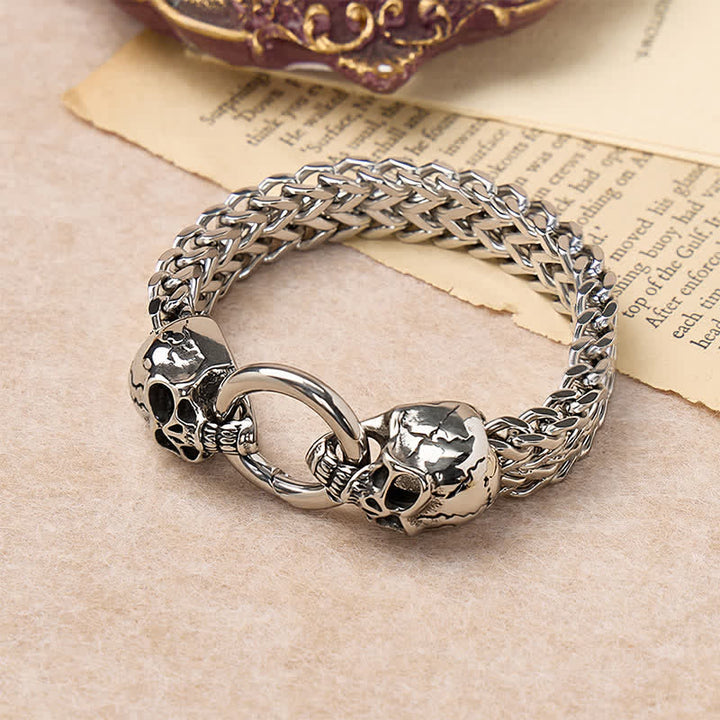 Men's Double Skull Head O-Ring Carabiner Clasp Bracelet - image 2
