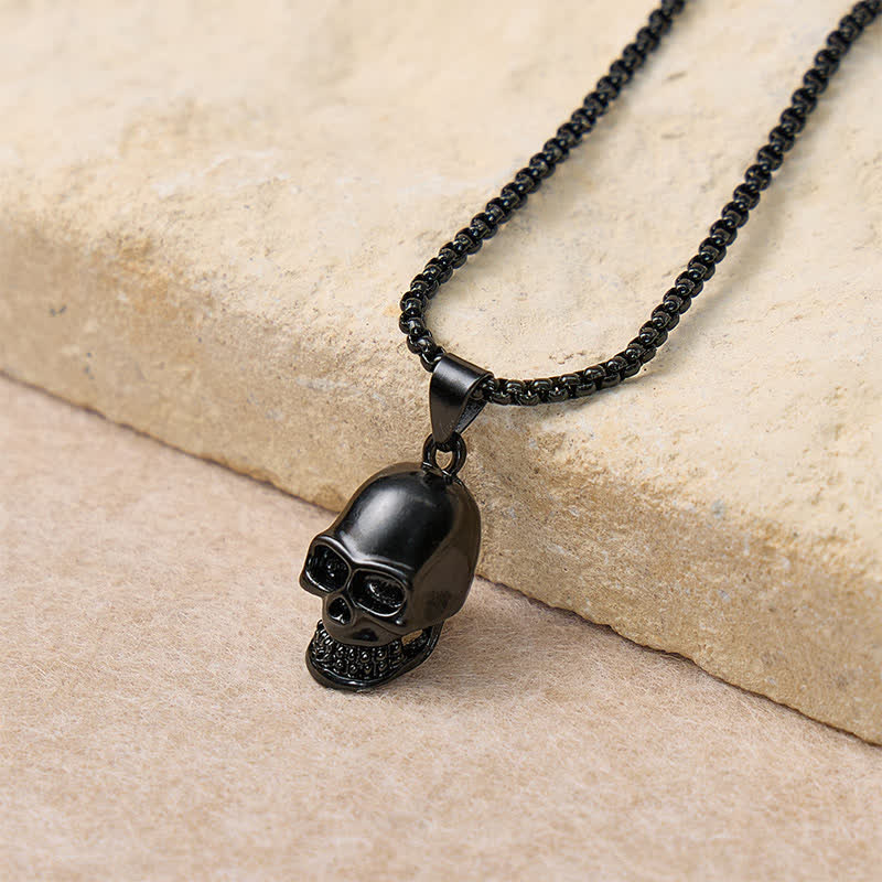 Men's 2Pcs Black Skull Necklace And Cuban Bracelet Set - image 3