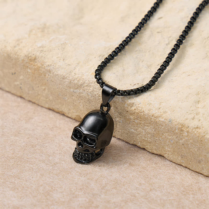 Men's 2Pcs Black Skull Necklace And Cuban Bracelet Set - image 3