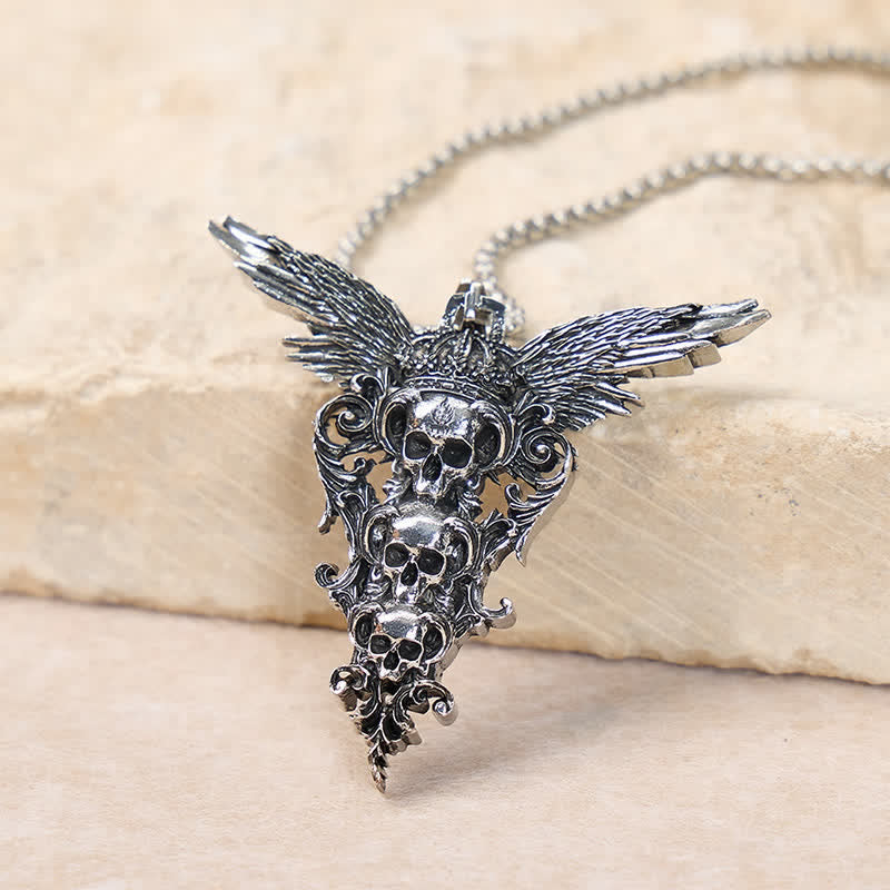 Fallen Angel Triple Skull Heads Gothic Baroque Necklace - image 3