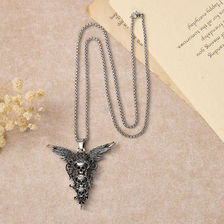 Fallen Angel Triple Skull Heads Gothic Baroque Necklace - image 2