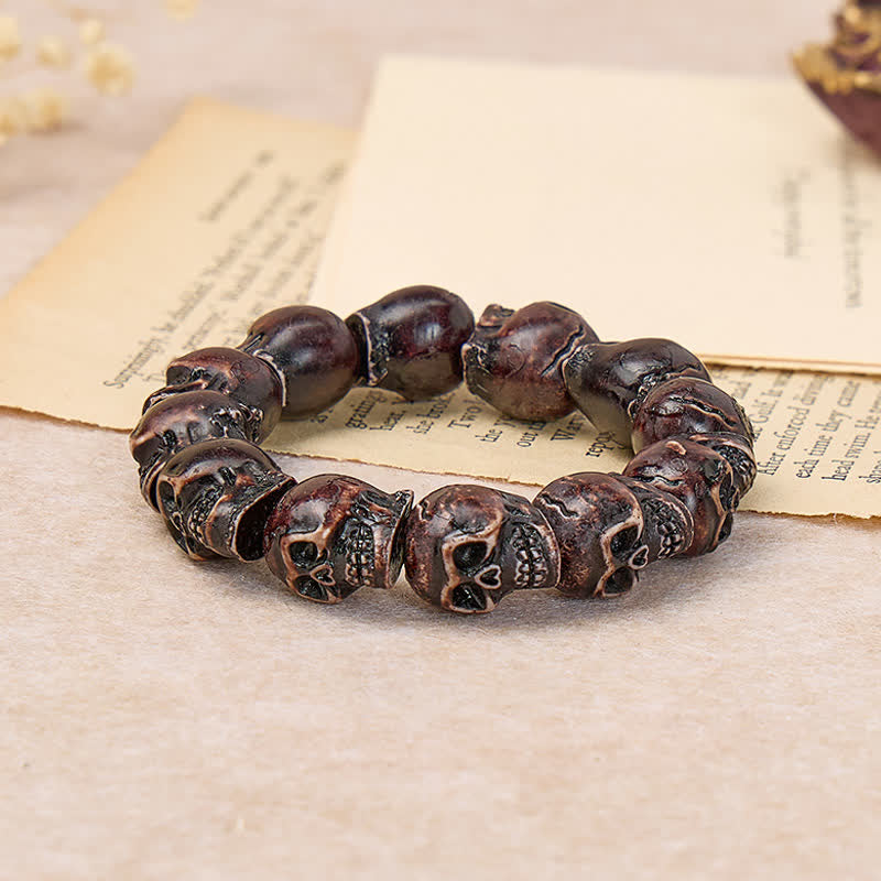 Punk Carved Grunge Skull Resin Beaded Stackable Bracelet - Black - image 8